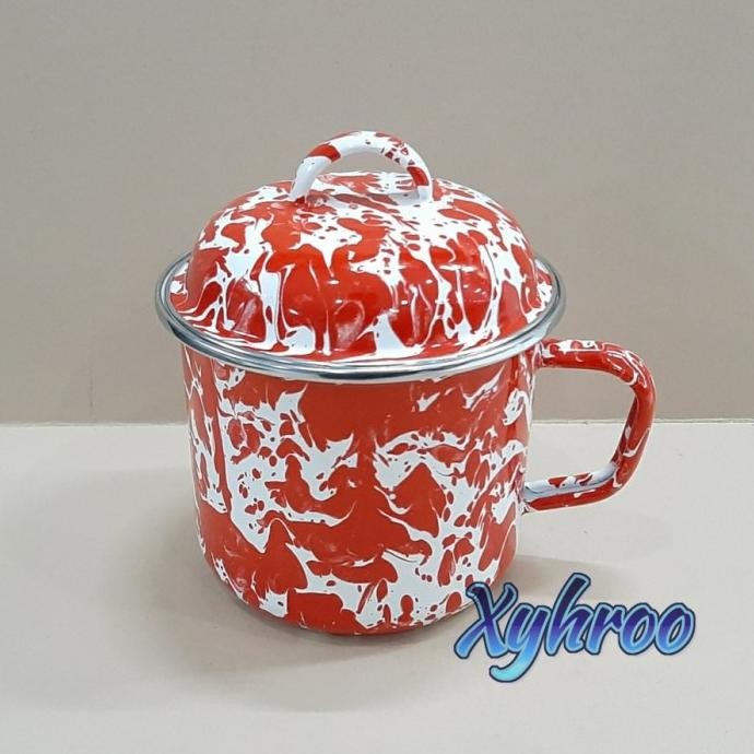 Cangkir Gelas Mug Enamel 12cm Merah Blirik Loreng LAT
