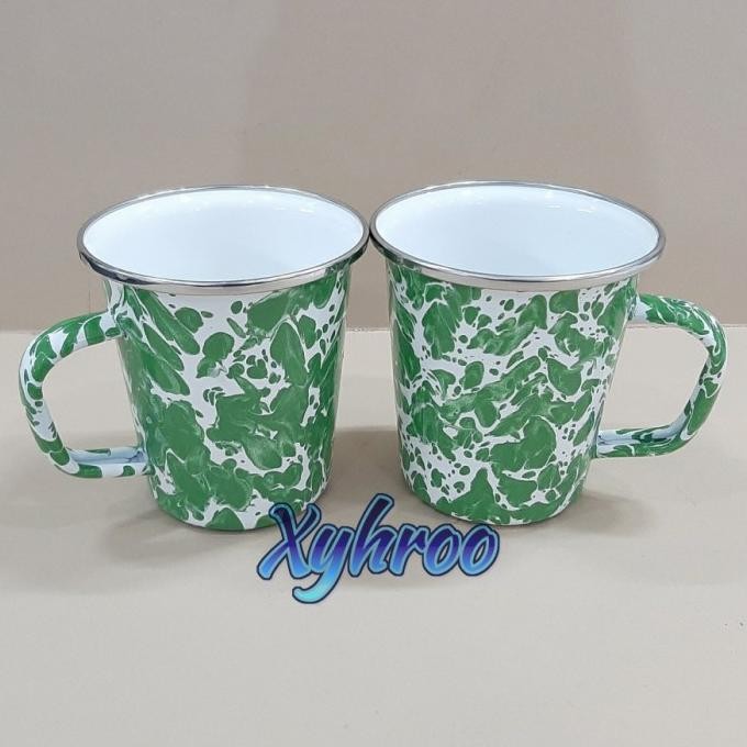 Latte Mug Cangkir Gelas Enamel Hijau Blirik Marble LAT