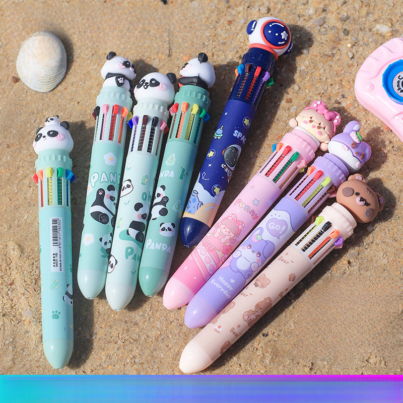 

Multicolor Cartoon Push-Type Cute All-in-One Ballpoint Pen Ballpoint Pen Colorful Ten-Color Multicolor Pen Creative Multifunctional Pen LPAT