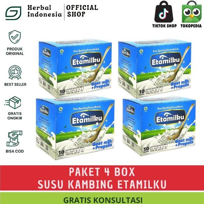 

Promo Paket 4 Box Bpom Etamilku Susu Kambing Etawa Bubuk Plus Propolis - Isi 10 Sachet Dairy Suka Susu
