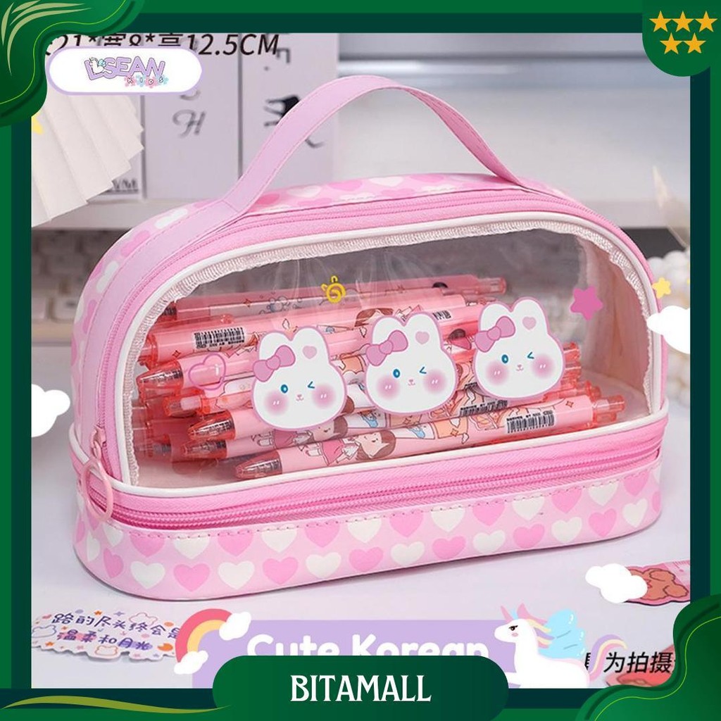 

Pencil Case Kapasitas Besar Pvc Korean Cute Pencil Bag 2 Tingkat Promo Puncak