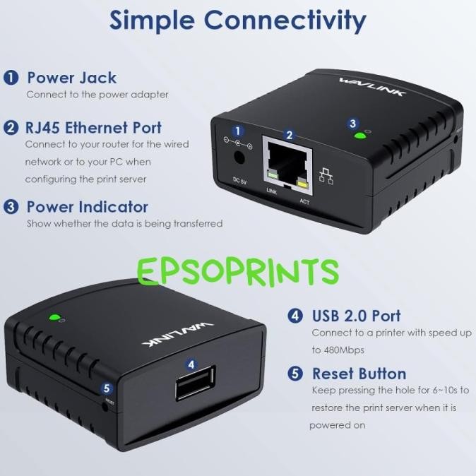 Usb 2.0 Network Print Server Wavlink Lan Print Share Server For Usb Printers Lpr Print Protocol 10/1