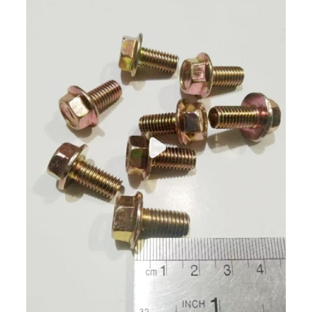 50pcs-BAUT FLANGE KUNING / FLANGE BOLT / BAUT TOPI / BAUT SERBAGUNA UKURAN M6-M10 LENGKAP - Baut Fla