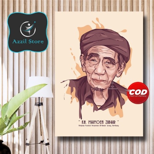 Gratong Poster Kayu Hiasan Dinding Foto Kh. Maimoen Zubair-Mbah Moen
