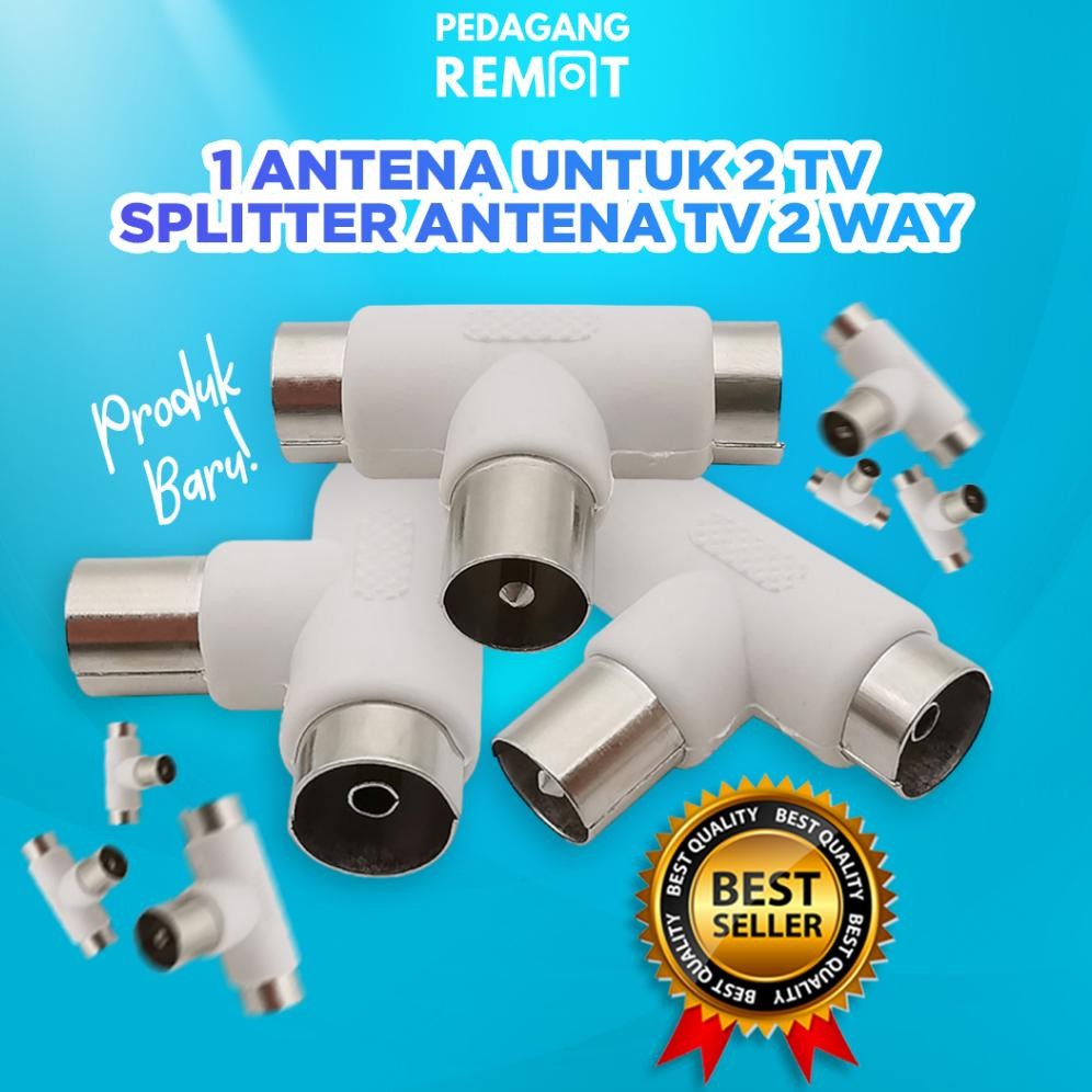 Splitter Antena TV 2 Way 2 Output Jack Cabang T 5C RG6 1 Male 2 Female / Paralel Antena TV 1 Antena 