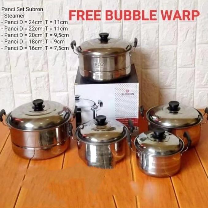 Panci set isi 5 pcs / panci steamer set 5 susun tutup stenlis / Panci Set 5 Susun Stainless