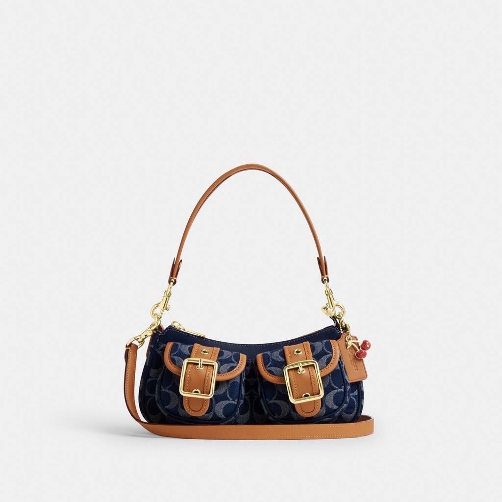 Coach Ashton Baguette Bag In Signature Denim - Tas Bahu Wanita