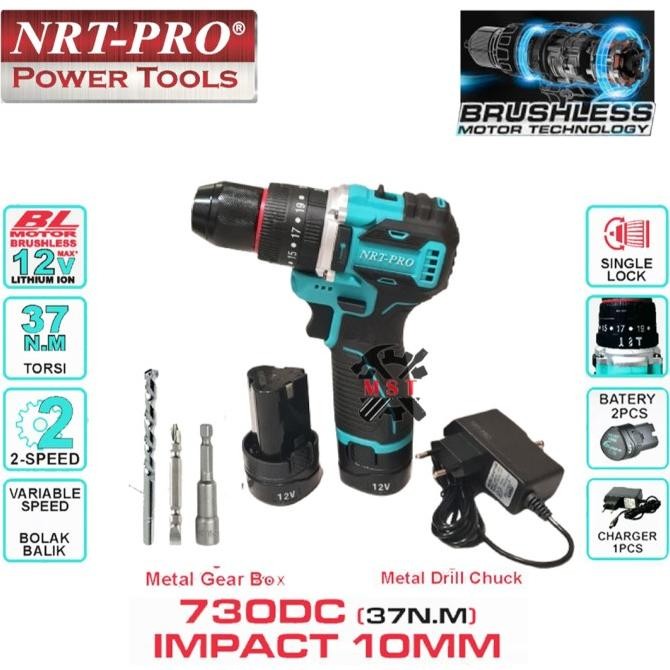 Murah Nrt-Pro Dc730 Hd Mesin Bor Cordless Drill 10Mm Baterai Batre Tangan Beton Impact Tembok Charge
