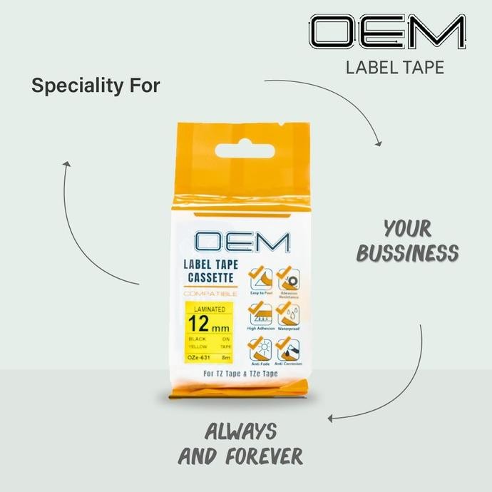 

Oze-631 Oem Label Tape 12Mm Black On Yellow For Use On Ptouch Printer Co