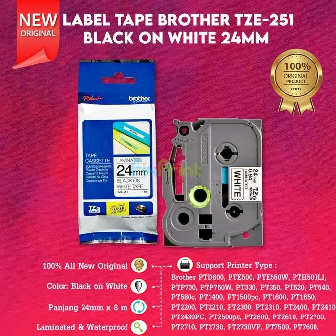 

Label Tape Original Brother Tze 251 Tze-521 24Mm Black On White Casette Lmainated Printer Ptd600 Pte500 Pte550W Pth500Li Ptp700 New Co