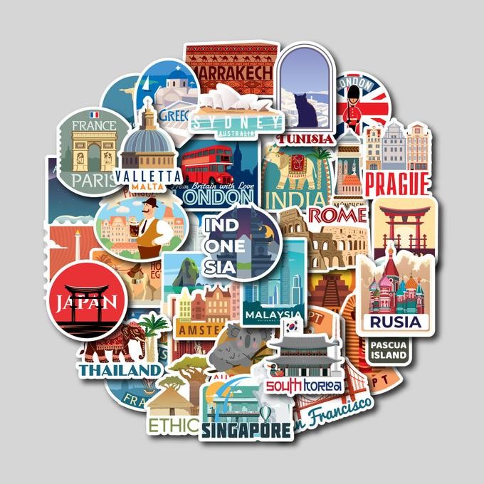 

STICKER PACK WORLD TRAVEL | STICKER TUMBLER | STIKER LAPTOP KOPER HELM murah
