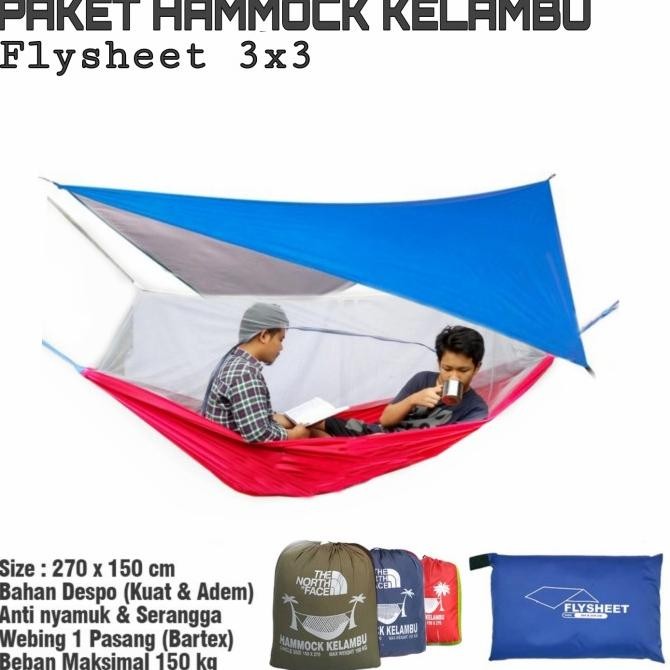 paket hammock flysheet 3x3 camping outdoor kelambu 150kg waterproof