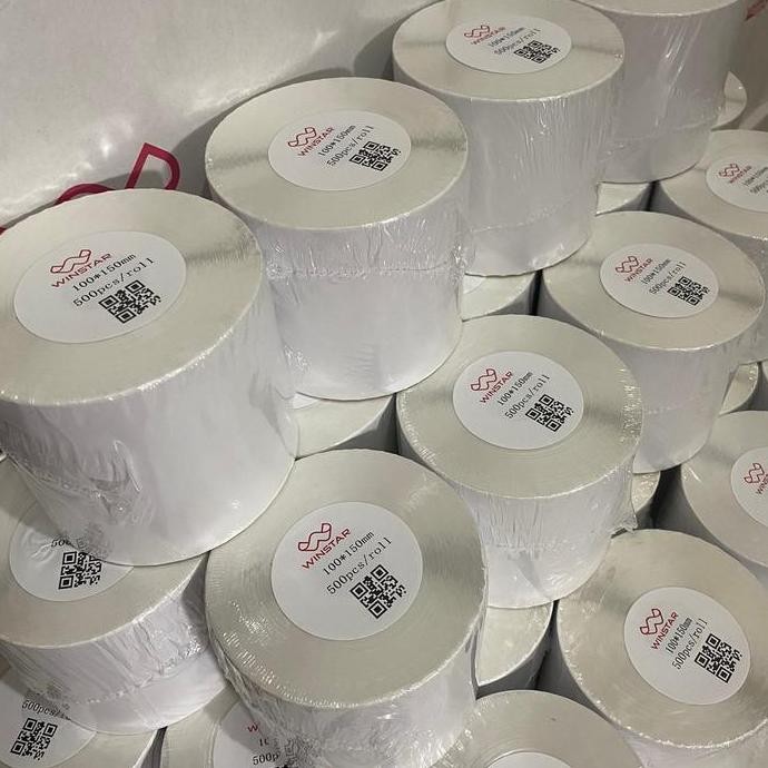 

Kertas thermal sticker label A6 100 x 150 isi 500 pcs/roll print resi pengiriman murah