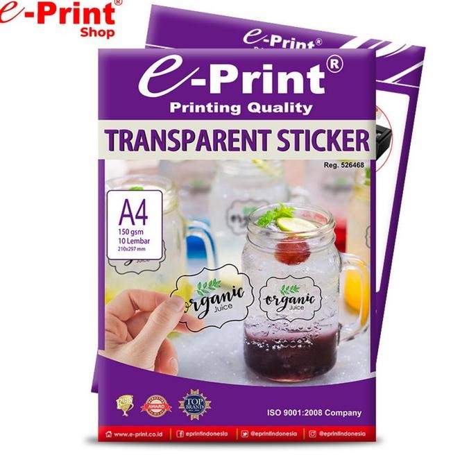 Kertas Stiker Transparan NON WATERPROOF Sticker Paper A4 by e-Print murah