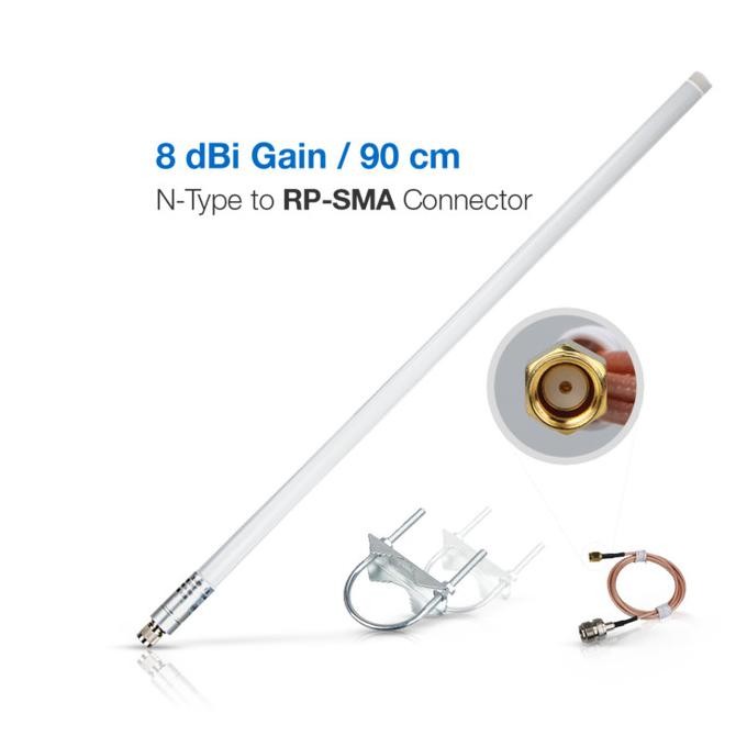 TERBARU - 8dBi Fiberglass LoRa Outdoor Antenna N Type to RP-SMA 900-930MHz White