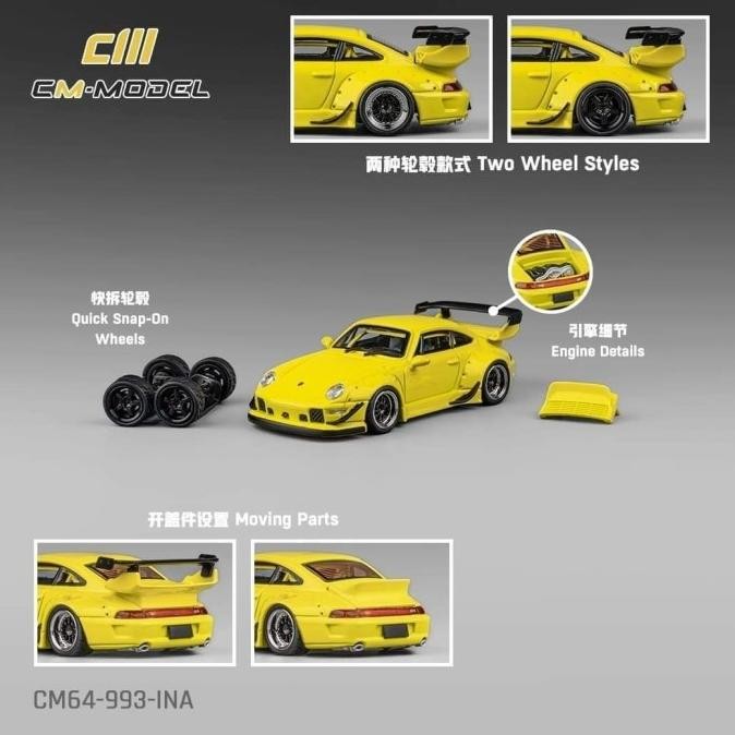 Murah Cm Model 1/64 Porsche Rwb 993 Yellow Exlusive Indonesia Extra Rim