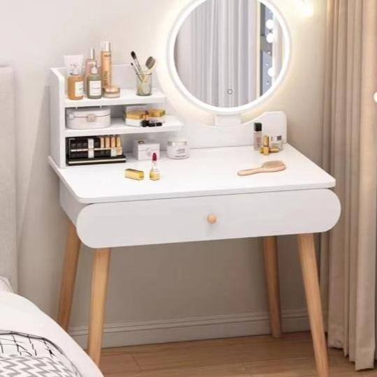 Meja Rias Lampu LED Meja Rias Rak kosmetik Meja Rias Aesthetic Mini Modern Meja Kosmetik