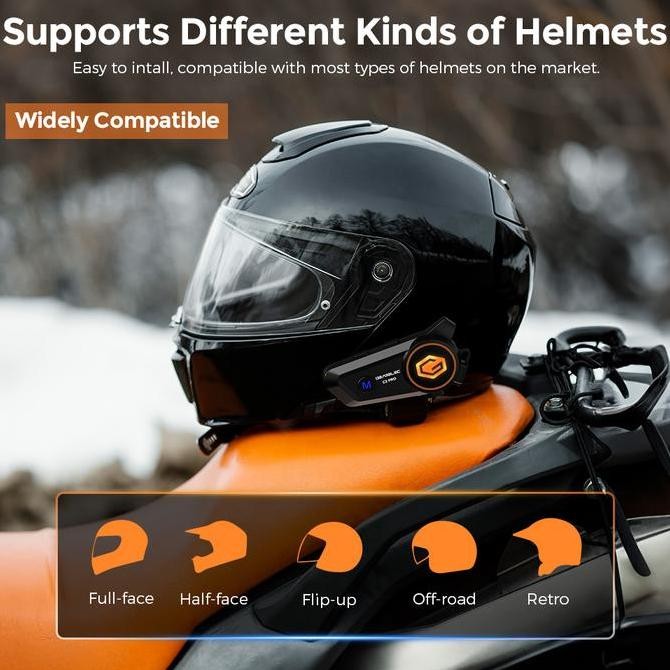 Grosir C2 Pro Gearelec 2 Rider Intercom Helmet Headphone Music Sharing While Intercom 6 Lights Hifi 