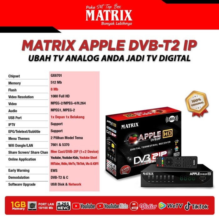 ready stok stb dvb2ip matrix apple merah (new) original