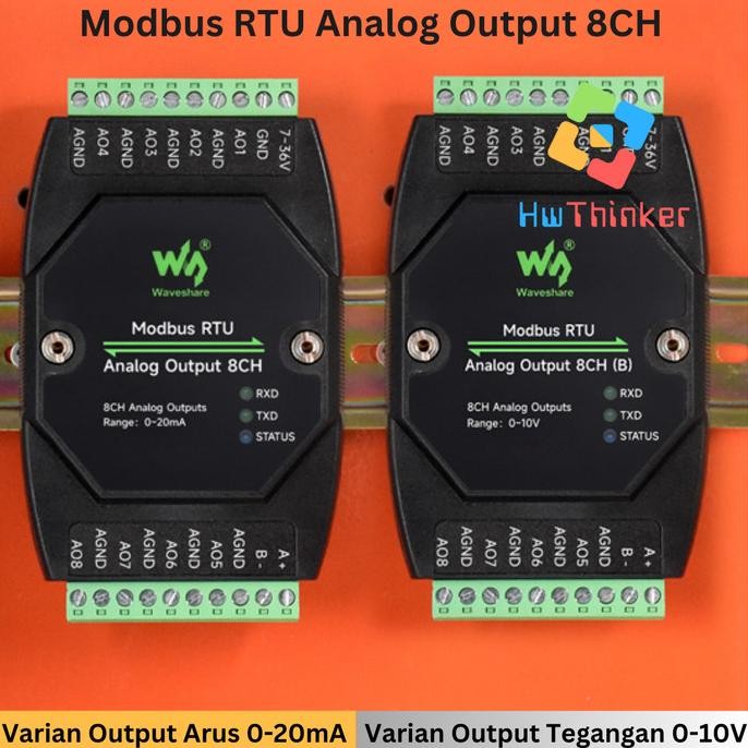 Waveshare Modbus Rtu Rs485 Analog Output 8Ch (B) 8Ao Isolated Voltage 0-10 Or Current 0-20Ma Din Rai