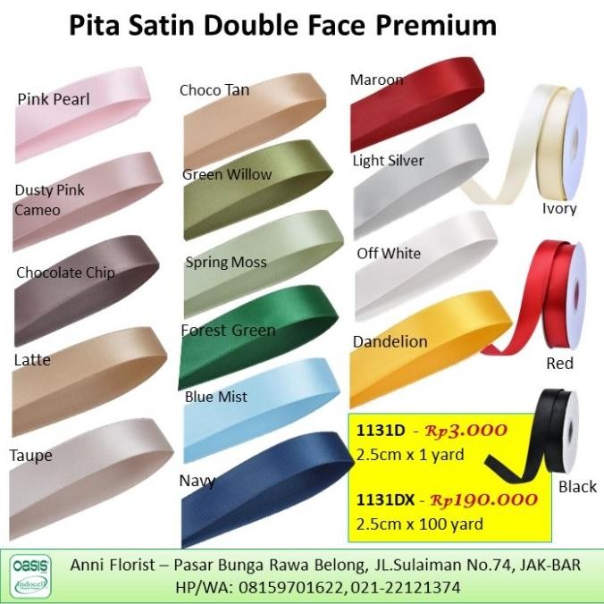 

Pita Satin Double Face Premium (1131DX), 2.5cm x 100 yard, pita buket murah
