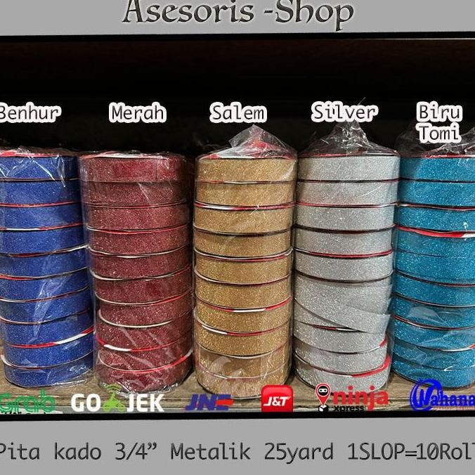

Pita Kado Metalik Polos | Pita Kado Glitter | Pita Kado Metalik 3/4" = 25 yards 1 SLOP = 10 Roll murah