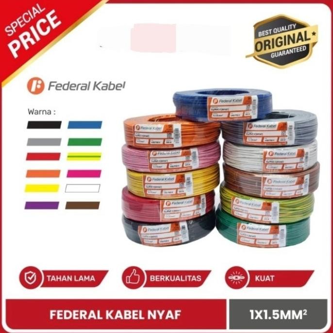 Federal Kabel Nyaf 1.5 Mm Kuning Hijau New Stok