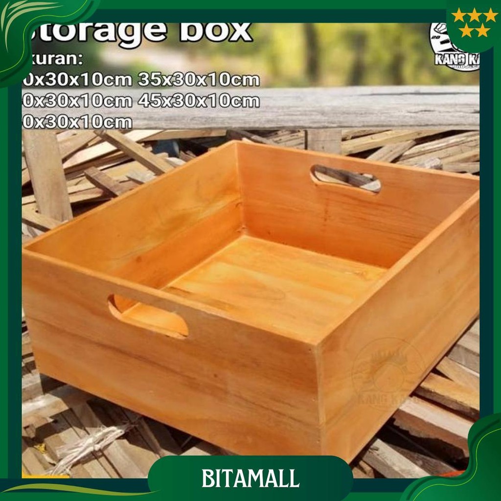 Nampan Kayu Box Kayu Handle 30-50X30X10Cm Wooden Storage Ori