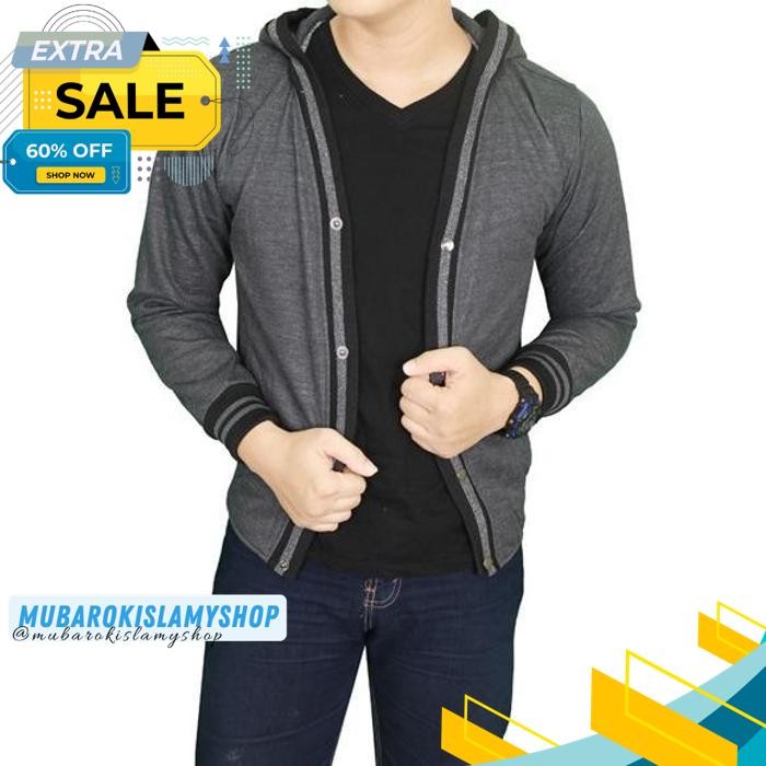 CARDIGAN PRIA KEREN FLEECE ABU TUA CAR 624 KUALITAS SUPER 
