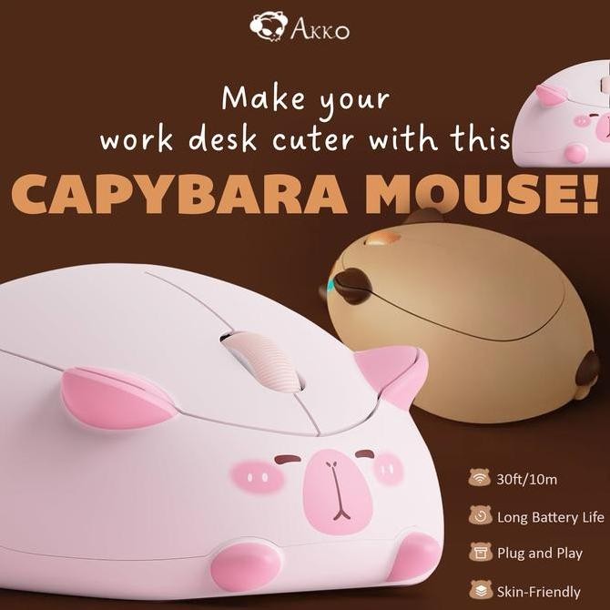 Akko Capybara Mouse Pink - Wireless Mouse - Pink Terbaru