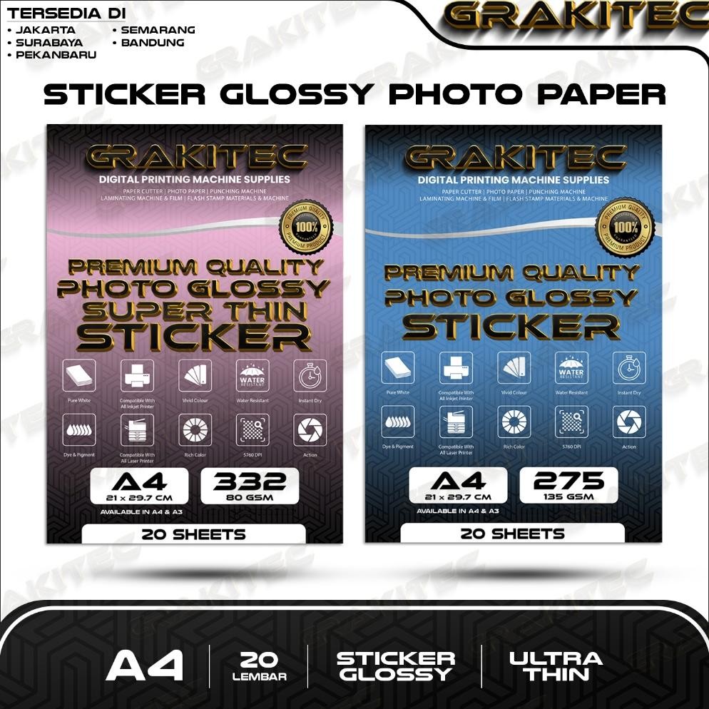 

Ok75 Kertas Stiker Foto Glossy A4 135 Gsm 20 Lembar - Glossy Photo Sticker Paper ( Support Printer Epson/Canon/Hp/Brother Ori Dye )