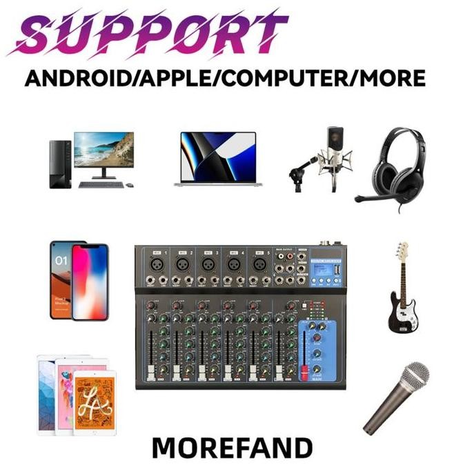 Morefand  Audio Mixer Professional 4/7 Channel Mixer, Support Bluetooth Usb Mp3 Amplifier Soundcard 