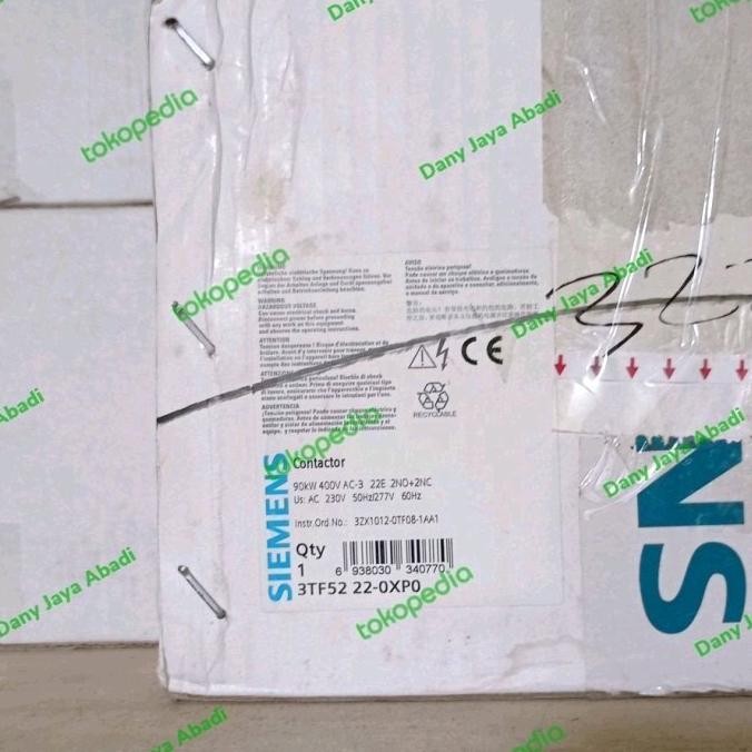 Kontaktor Siemens 3Tf52 22-0Xp0 210A 220V 2No 2Nc Contactor 220Vac New Stok