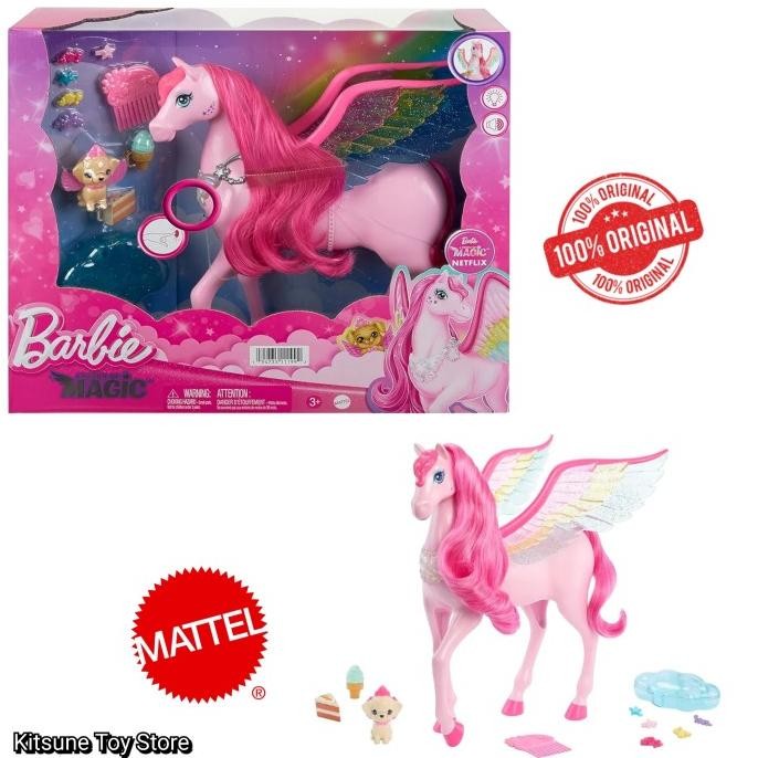 BARBIE FAIRY TALE A TOUCH OF MAGIC NETFLIX PINK PEGASUS ORIGINAL MATTEL - MAINAN ANAK KUDA TERBANG 2