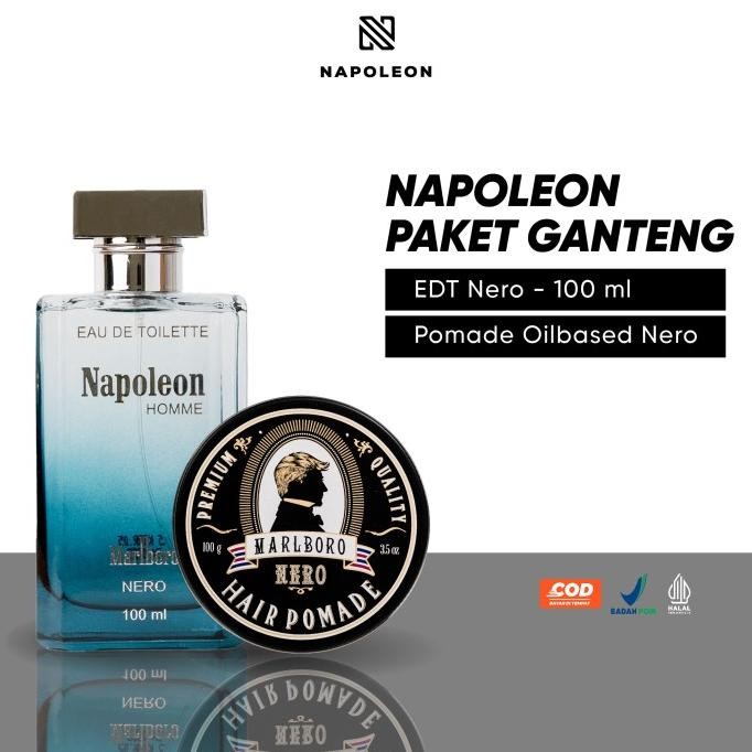 tersedia napoleon pomade oilbased nero + parfum pria edt nero