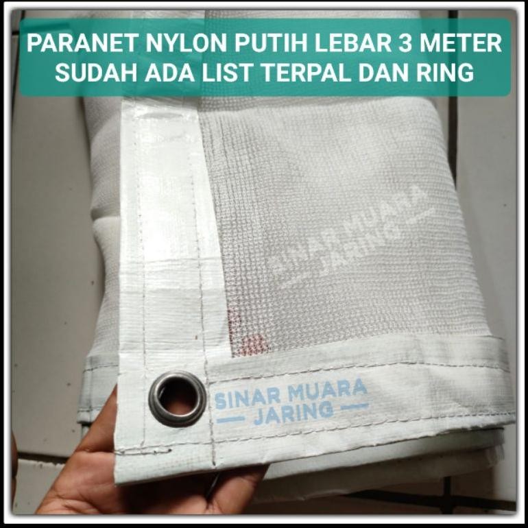 Paranet Nilon Putih 65%-75% Lebar 3 Meter List Terpal Dan Lubang Ring/Paraneg Nylon Putih/Paranet Pu