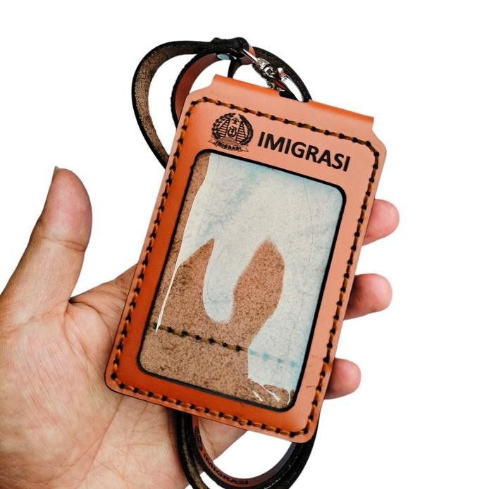 

ready ID Card Holder Kulit 2 Sisi Name Tag Lanyard Free Nama Logo Foto murah