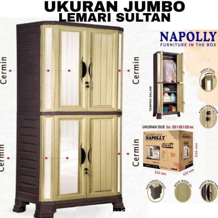 Lemari Pakaian Plastik NAPOLLY Gantung BESAR JUMBO KUNCI KACA CERMIN