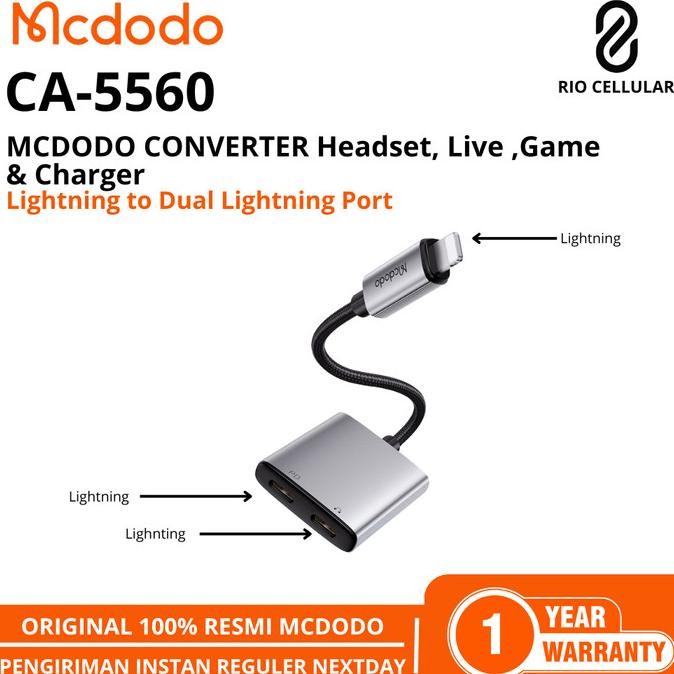 Audio Converter iPhone Lightning To Dual Lightning Mcdodo 2A