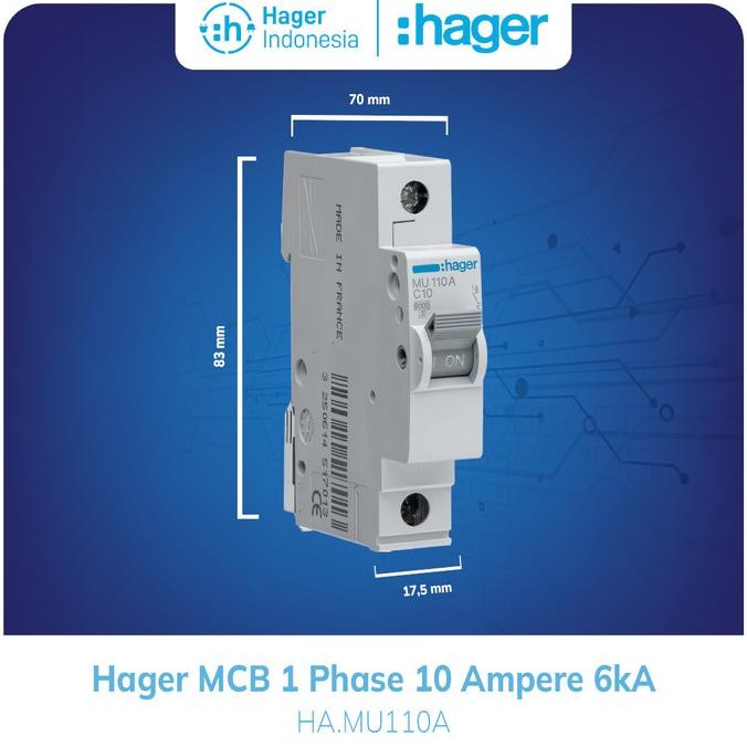 Hager Mcb 10A 10 Ampere 1P 1 Phase 6Ka Mcb Listrik Mu110A New Stok