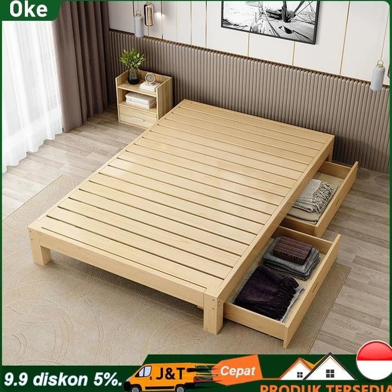 180CM Dipan Lantai Tempat Tidur Kayu Asli tempat tidur kayu Tempat Tidur Minimalis