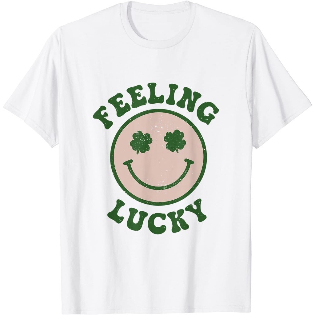 [ BIG SALE ] Kaos Funny St Patrick Day Shirt Feeling Lucky Smile Face Meme T-Shirt