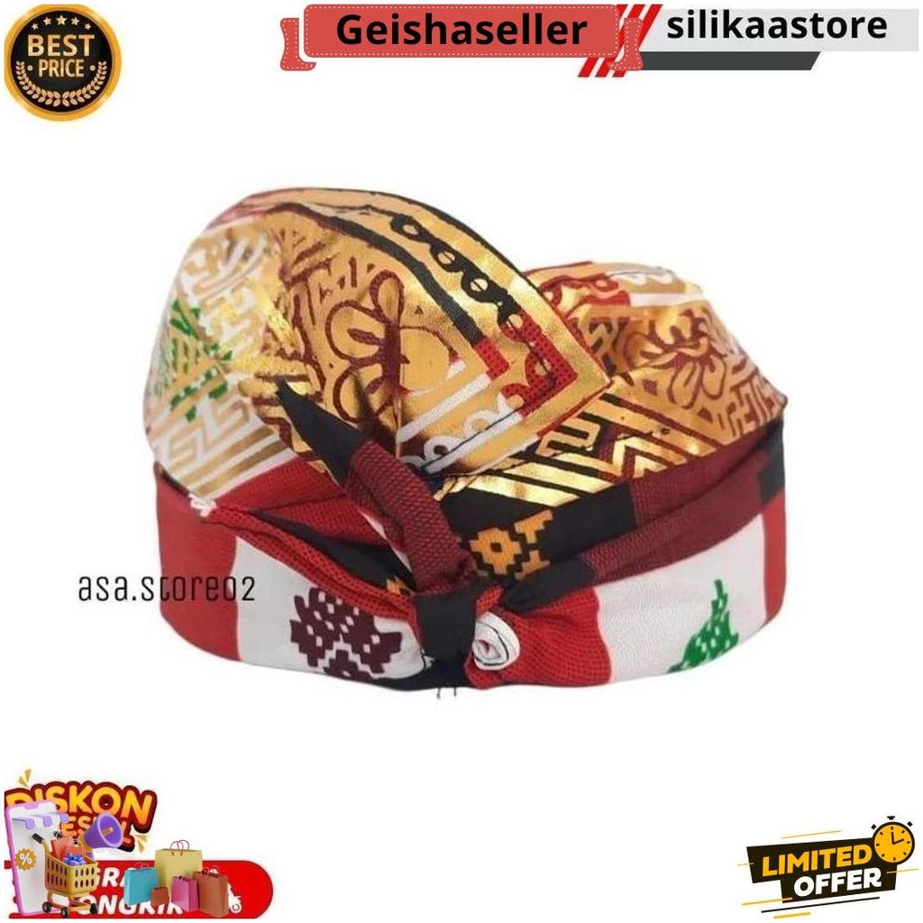 Udeng Bali Tradisional Prada Topi Adat Khas Bali Ikat Kepala Khas Bali Kotak-Kotak Karnaval Tari Ori