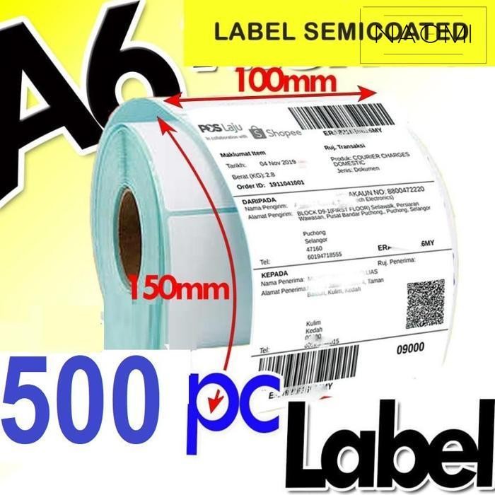 

BARU SMARTCOM LABEL STICKER THERMAL BARCODE 100X150MM 10X15CM 500 PCS SIZE A6 TERMURAH MURAH