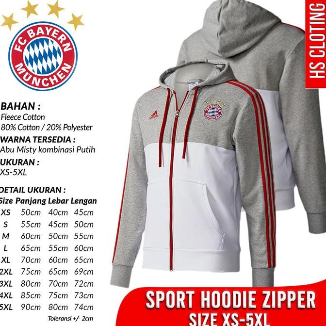 Jaket Adidas Bayern Munich Munchen Hoodie Zipper Bahan Katun Fleece