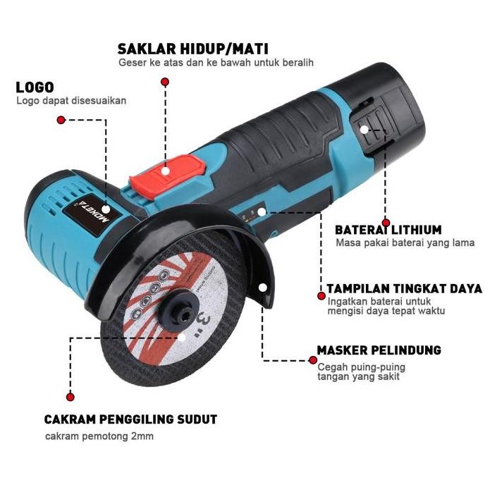 Mesin pemotong penggiling sudut mini baterai litium penggiling tangan elektrik tanpa sikat isi ulang