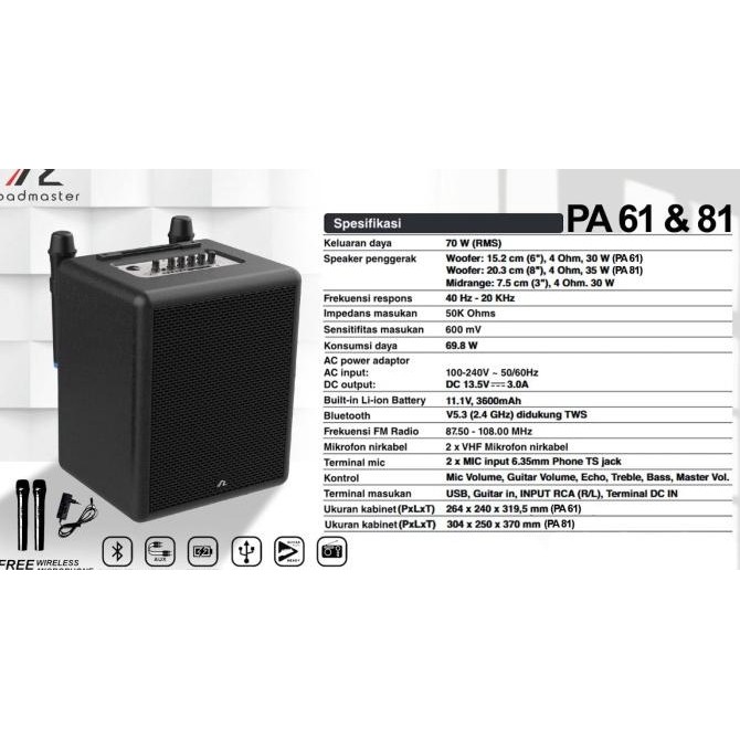 Promo Speaker Bluetooh Tws Multi Fungsi Roadmaster Pa61 Dan Pa81 Produk Asli Indonesia Dengan Nomor 