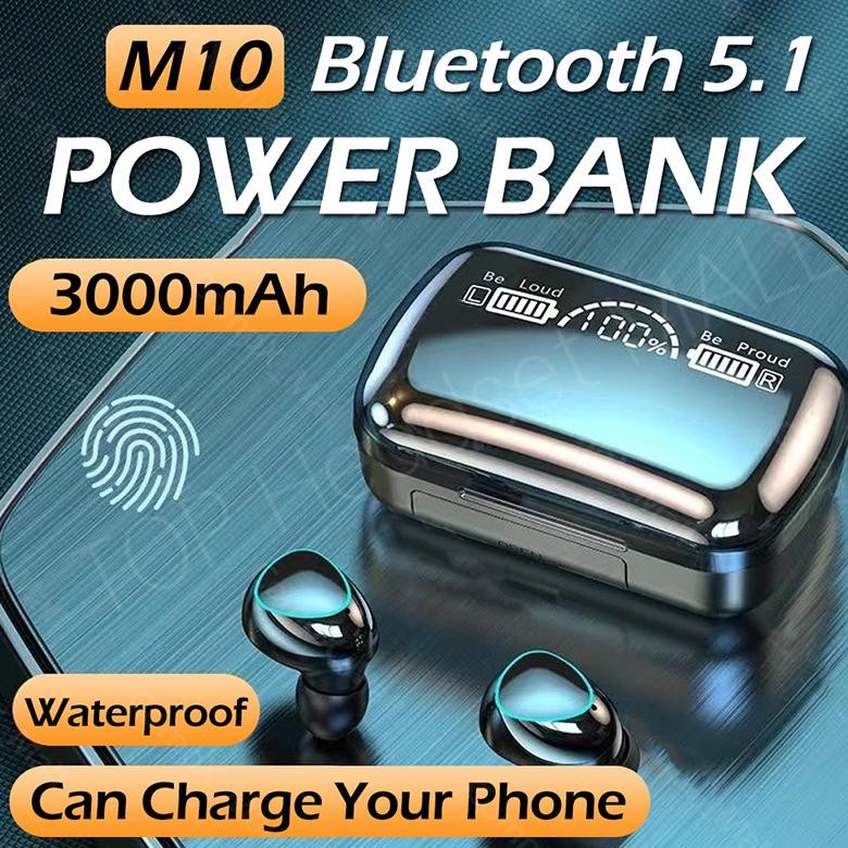 ready stock M10 Headset Bluetooth Full Bass Stereo Wireless Earphone Tahan Air TWS 10D Bass Stereo H