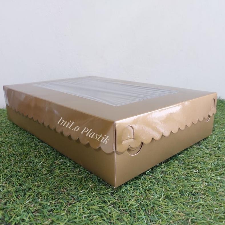 LI34 NLD-1419 @10pcs Box / Dus / Kotak Kue Hampers Emas Gold 22x32x7 cm / Dus Gold KM Kaca Murah Hem