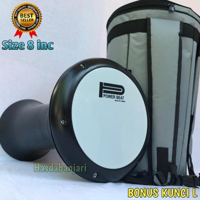 DARBUKA 8 INCH HITAM MIKA PUTIH BONUS KUNCI L